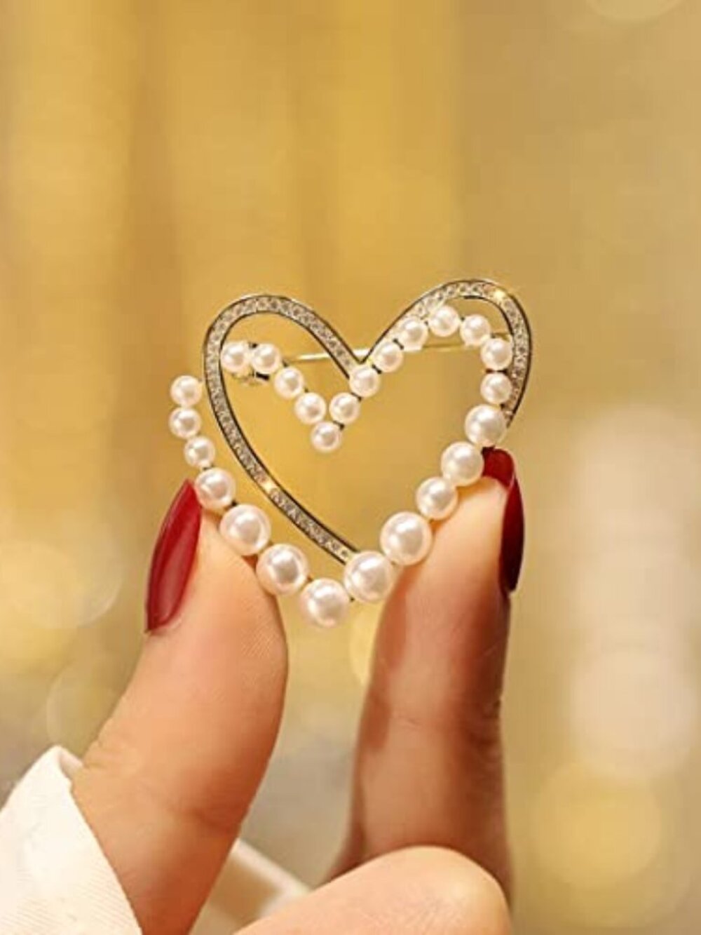 New - Heart Brooch Pins Gold Rhinestone Lapel‎ Pearls Brooches for Women Girls